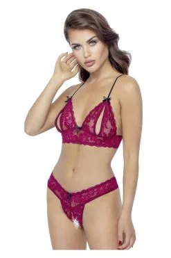 Cottelli Ensemble Dentelle Rouge Bonnets Ouverts & String Assorti