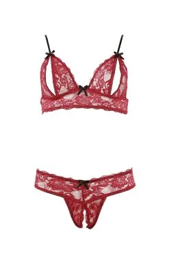 Cottelli Ensemble Dentelle Rouge Bonnets Ouverts & String Assorti -Promos Body lingerie Magasin soutien gorge bonnets ouverts en dentelle rouge et string assorti r2212447 3
