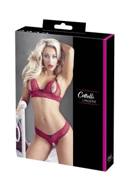 Cottelli Ensemble Dentelle Rouge Bonnets Ouverts & String Assorti -Promos Body lingerie Magasin soutien gorge bonnets ouverts en dentelle rouge et string assorti r2212447 4