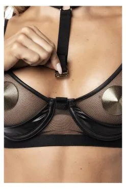 MAPALÉ Ensemble Lingerie Simili Cuir & Résille Noir -Promos Body lingerie Magasin soutien gorge et string noir en simili cuir mal2730blk 2